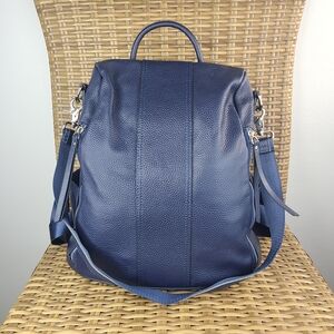 S-Zone Blue Leather Backpack Shoulder Bag Antitheft Rucksack Dark Blue